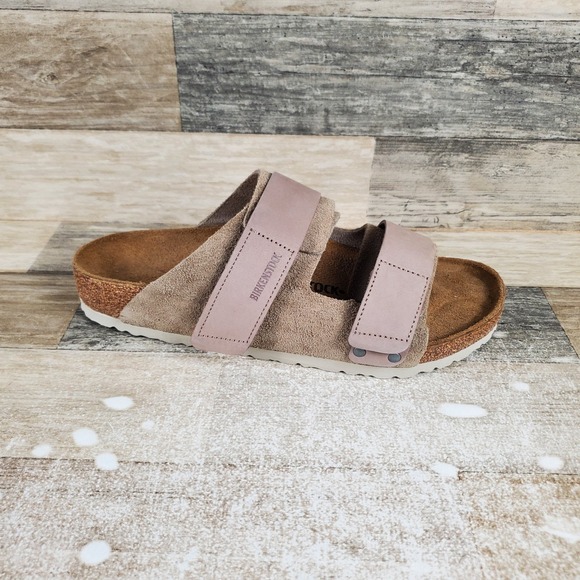 Birkenstock Uji Slide Sandals Mens 9 Womens 11 Taupe Suede Leather